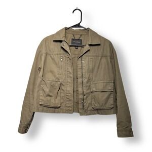 Banana Republic Womens Khaki Utility Jacket Petite XS Cropped Military Canvas